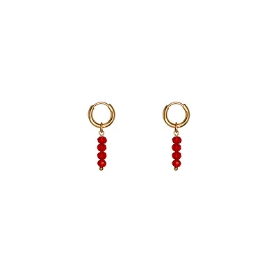 Gold Red Agate Charm Hoops