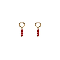 Gold Red Agate Charm Hoops