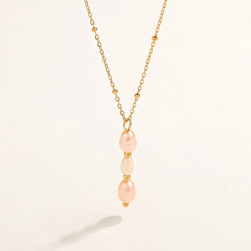 Gold Trinity White Pink Pearl Necklace
