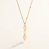 Gold Trinity White Pink Pearl Necklace