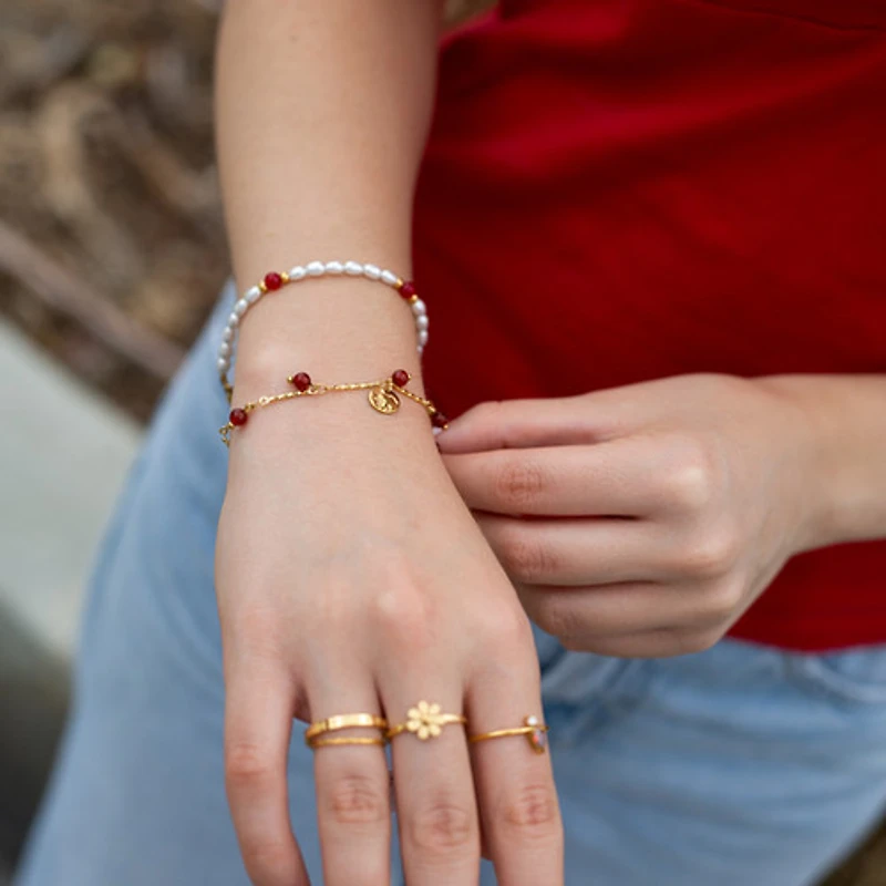 Gold Red Agate Coin Bracelet