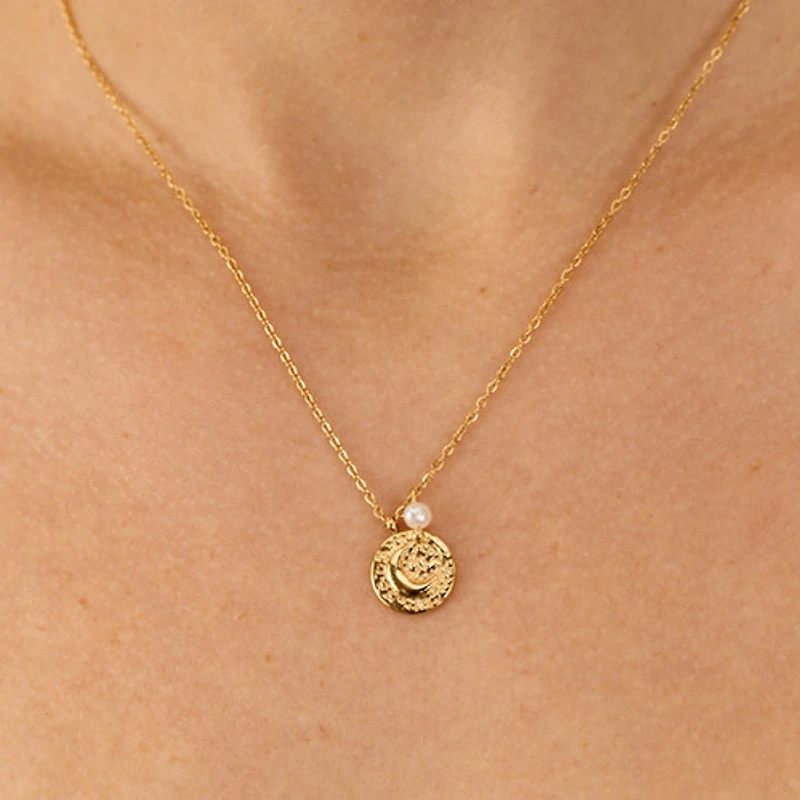 Coined Moon Pendant Necklace