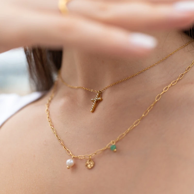 Gold Gemmed Cross Necklace