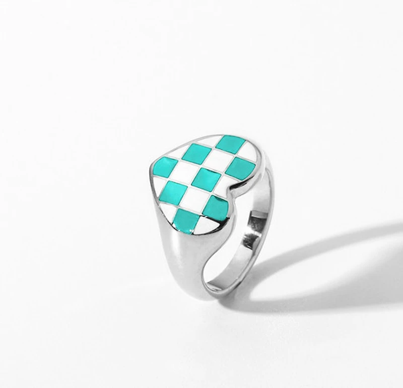 Black and White Checkered Heart Ring