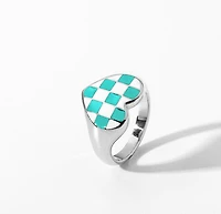 Black and White Checkered Heart Ring