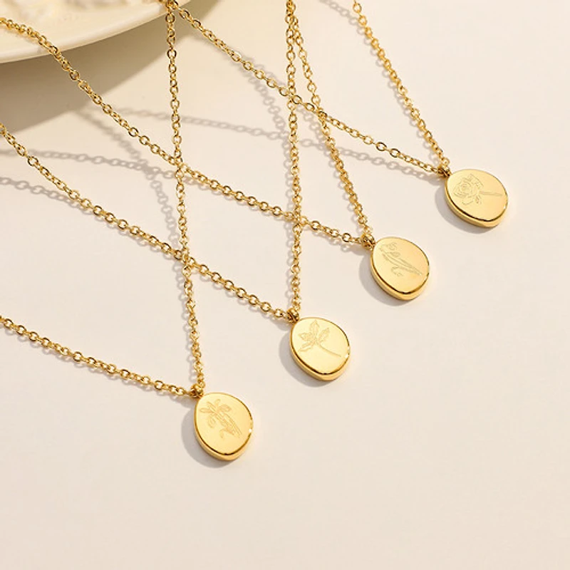 Gold Stone Birth Flower Necklace