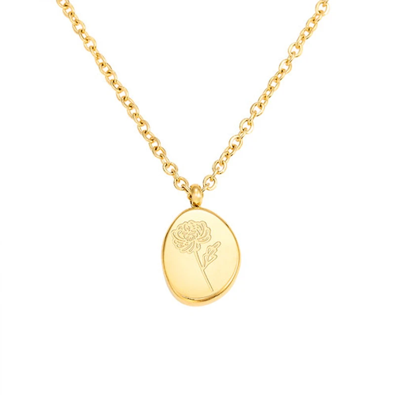 Gold Stone Birth Flower Necklace