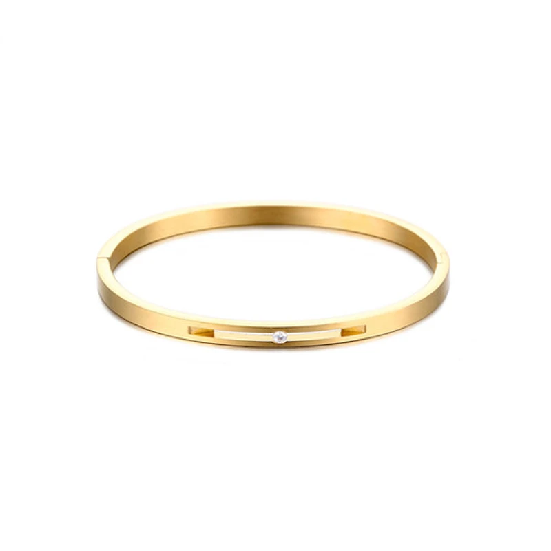 Square Edge Single Gem Bangle Bracelet