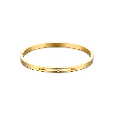Square Edge Single Gem Bangle Bracelet