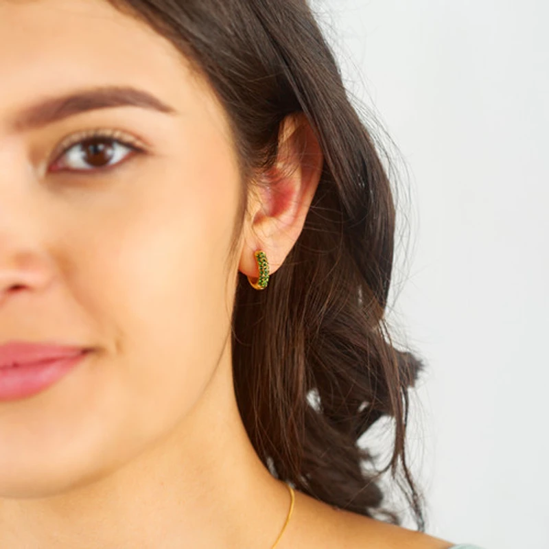 Bold Pave Mini Hoops with Green Gems