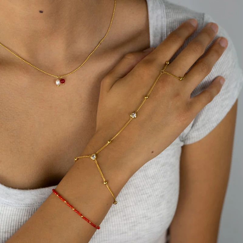 Gold Red Agate Pearl Necklace