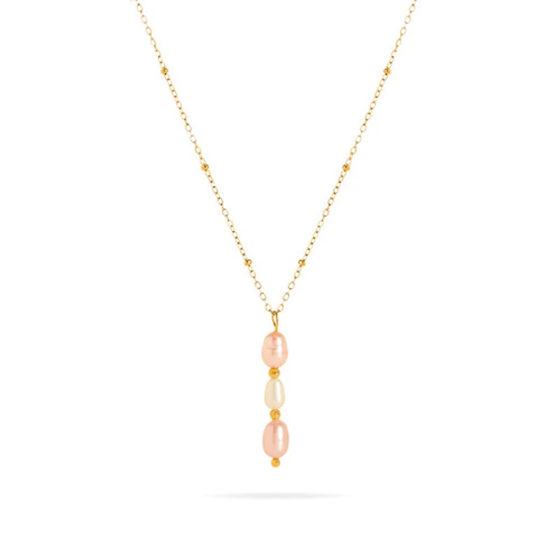 Gold Trinity White Pink Pearl Necklace