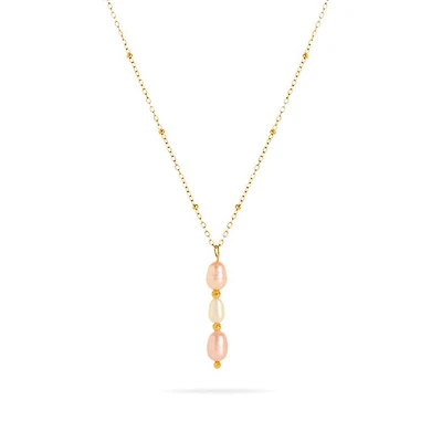 Gold Trinity White Pink Pearl Necklace