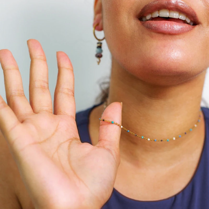 Blue Multi Beaded Chain Necklace