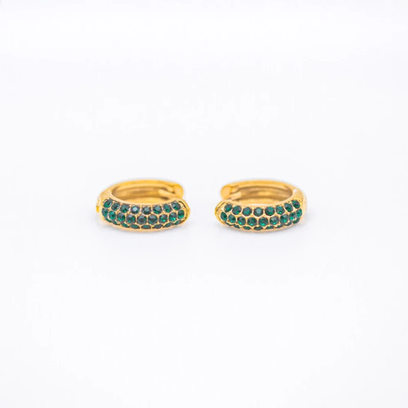 Bold Pave Mini Hoops with Green Gems