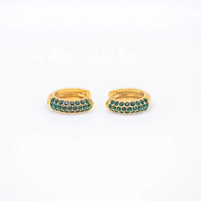 Bold Pave Mini Hoops with Green Gems