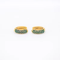 Bold Pave Mini Hoops with Green Gems