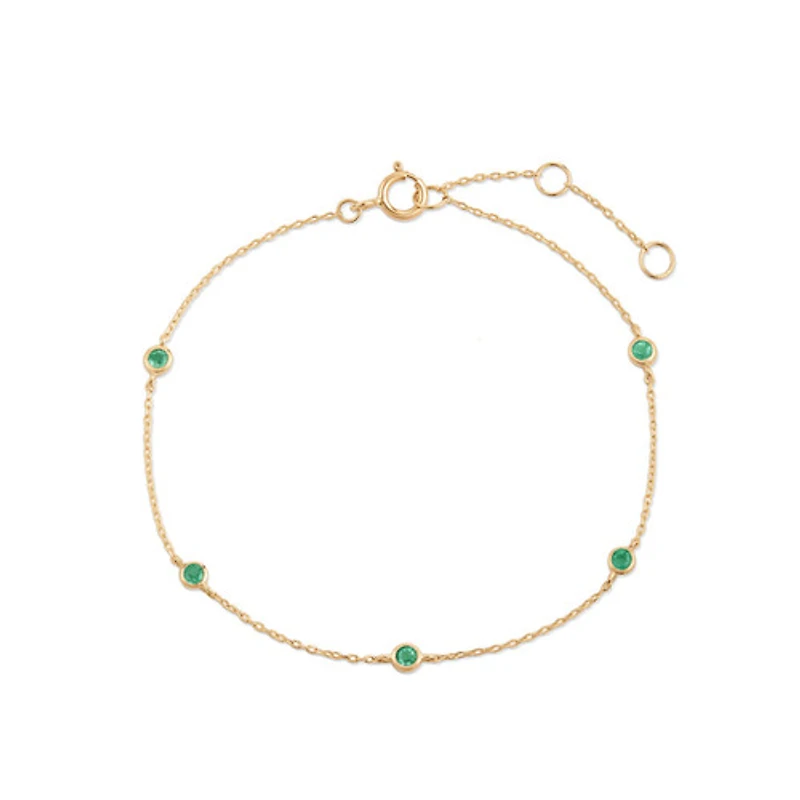 14k Solid Gold Emerald Chain Bracelet
