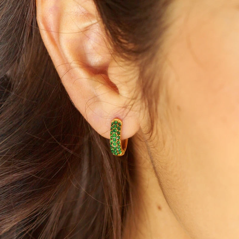 Bold Pave Mini Hoops with Green Gems