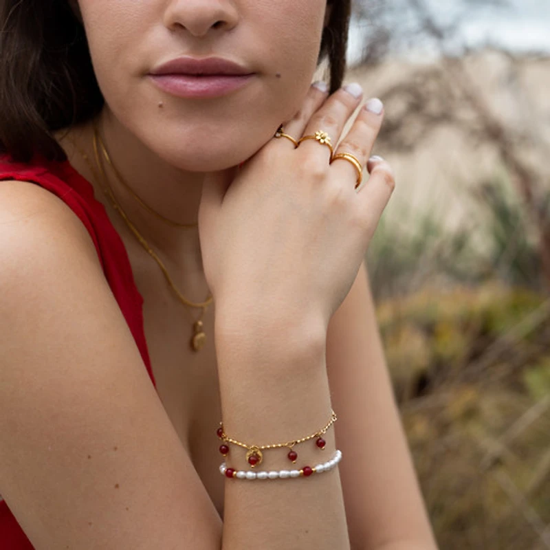 Gold Red Agate Coin Bracelet