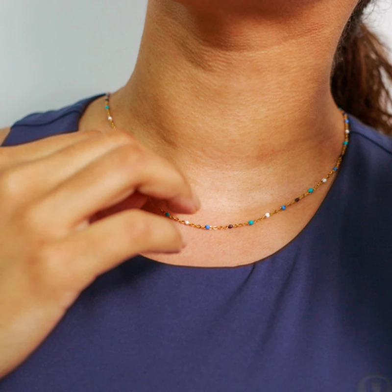 Blue Multi Beaded Chain Necklace