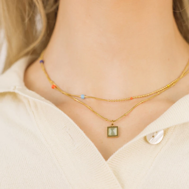 Square Blue Cat's Eye Necklace
