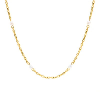 Gold Thin Pearl Chain Necklace