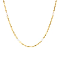 Gold Thin Pearl Chain Necklace