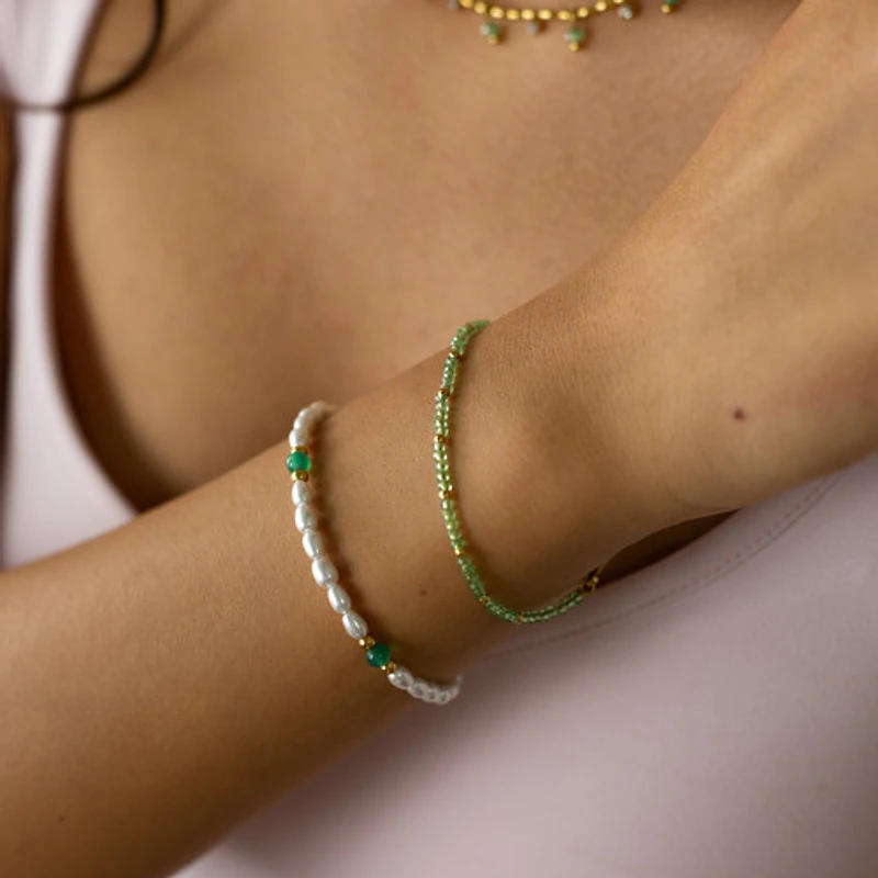 Green Agate Pearl Chain Bracelet