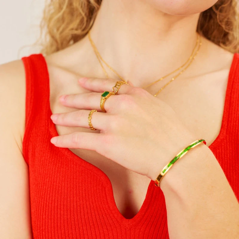 Rectangular Green Gem Ring