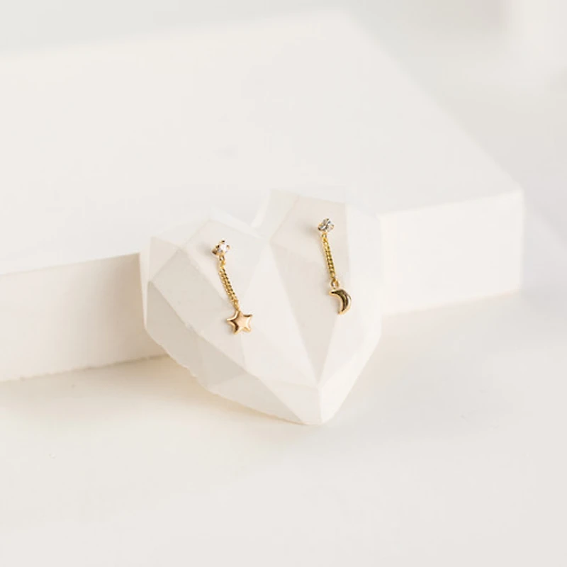 Star and Moon Asymmetrical Studs