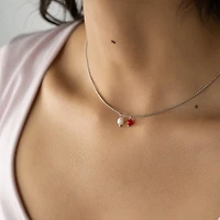 Steel Red Agate Pearl Necklace