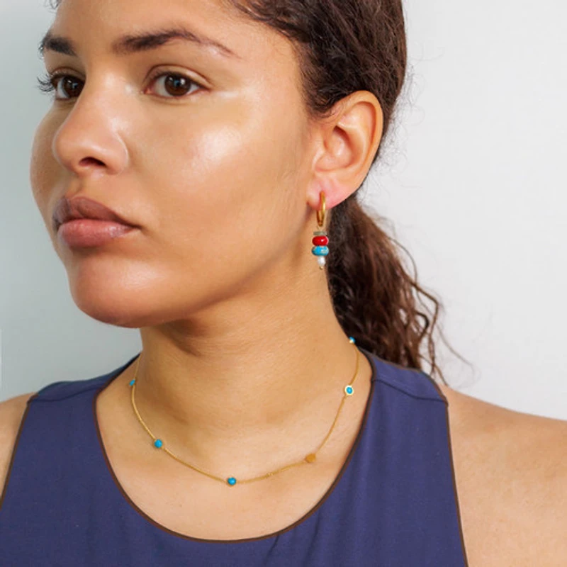 Red Mixed Stone Hoops