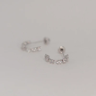 14k White Gold Curved Gem Studs