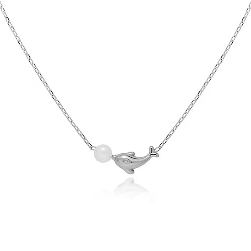 Steel Dolphin Pearl Necklace