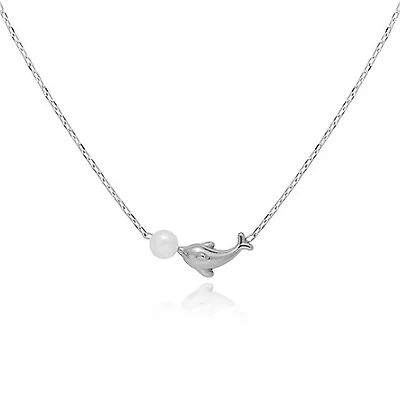 Steel Dolphin Pearl Necklace