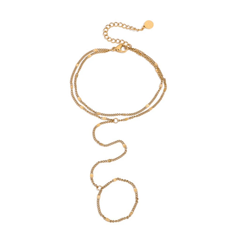 Gold Stamped Flat Link Connected Ring Bracelet