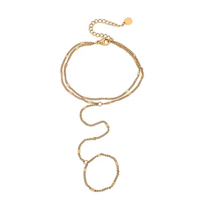 Gold Stamped Flat Link Connected Ring Bracelet