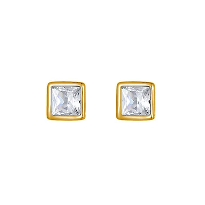 Gold Square Zirconia Studs