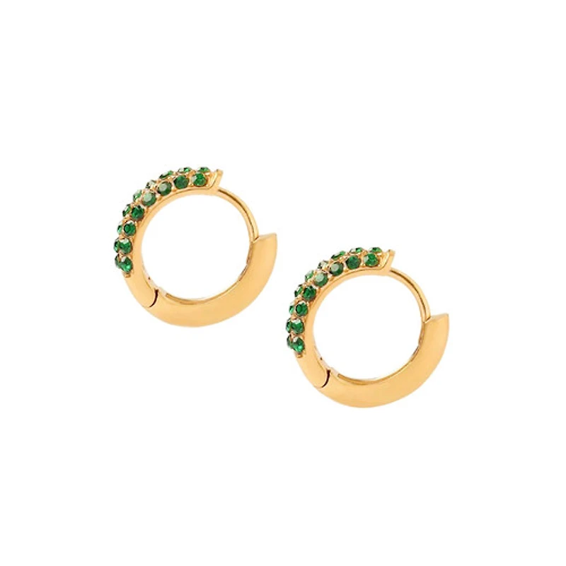 Bold Pave Mini Hoops with Green Gems