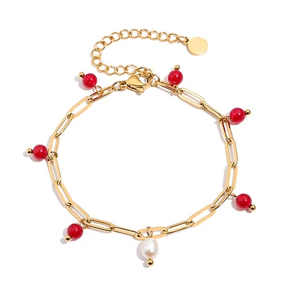Red Agate Paperclip Chain Bracelet
