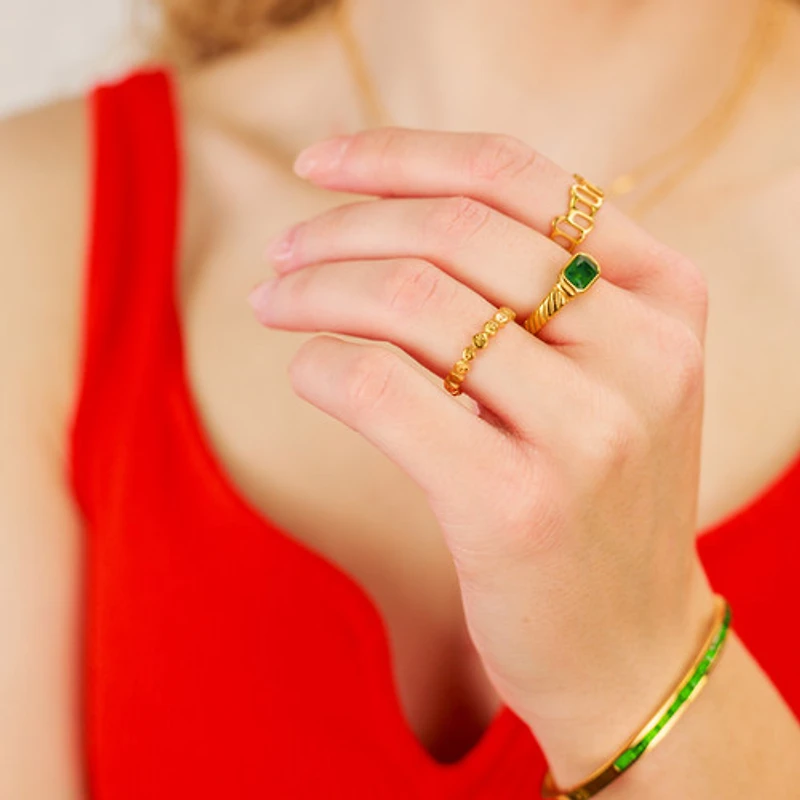 Rectangular Green Gem Ring