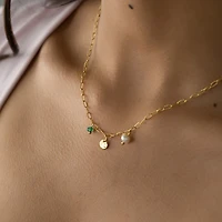 Gold Tri Pendant Tamped Paperclip Necklace