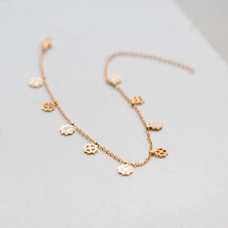 White Enamel Clover Anklet