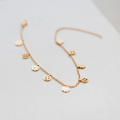 White Enamel Clover Anklet