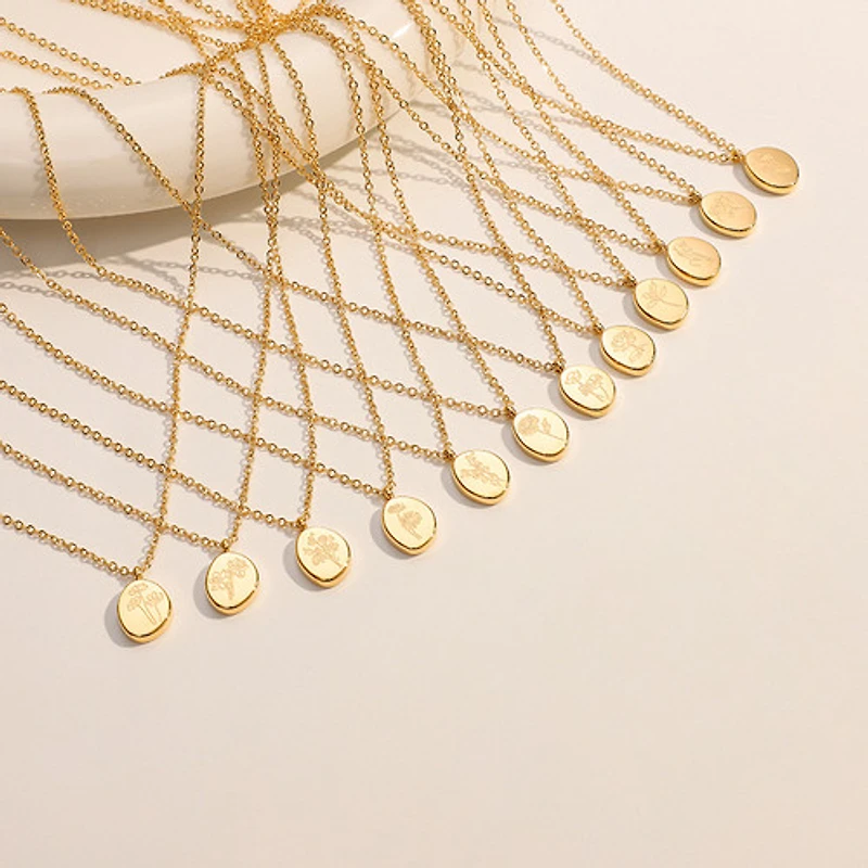 Gold Stone Birth Flower Necklace