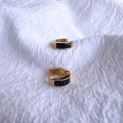 Black Gem on Enamel Hoops