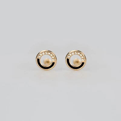 Circle Gem Studs with Black Enamel