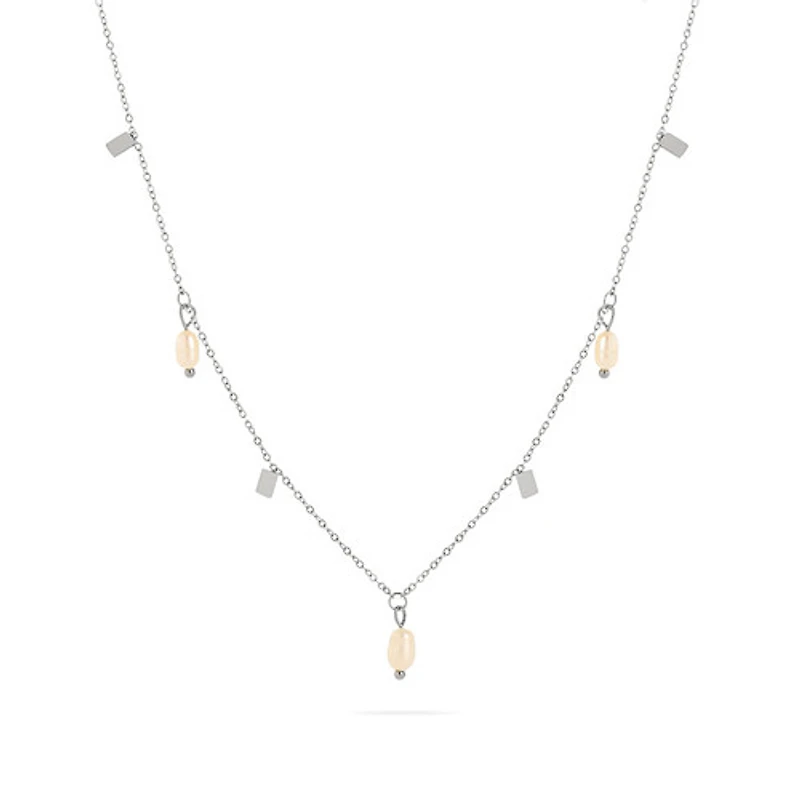 Steel Rectangular Pearl Chain Necklace