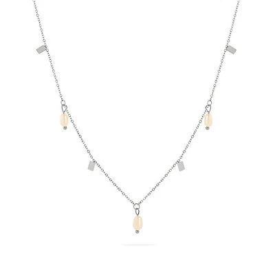 Steel Rectangular Pearl Chain Necklace